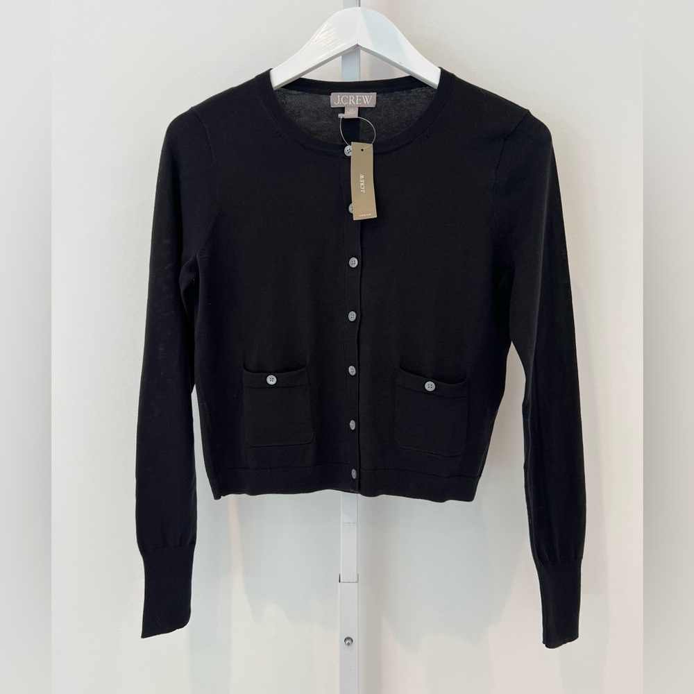 J.CREW BLACK ULTRA FINE PREMIUM COTTON CARDIGAN SIZE XS NWTS!